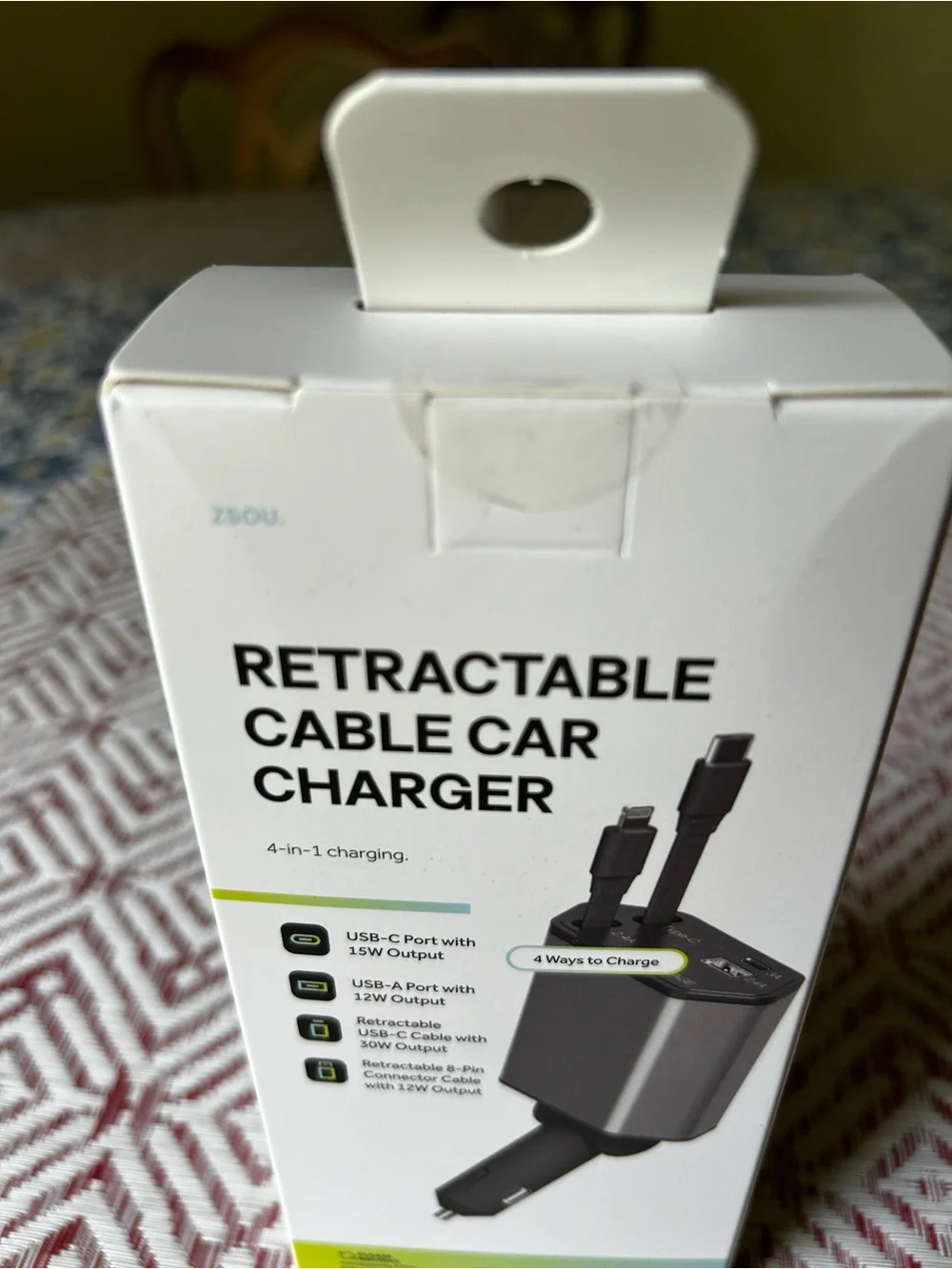 4-1 Retractable Cable Car Charger With Dual Ports